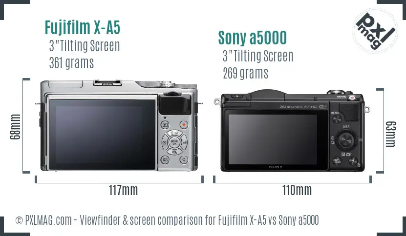 Fujifilm X-A5 vs Sony a5000 Screen and Viewfinder comparison