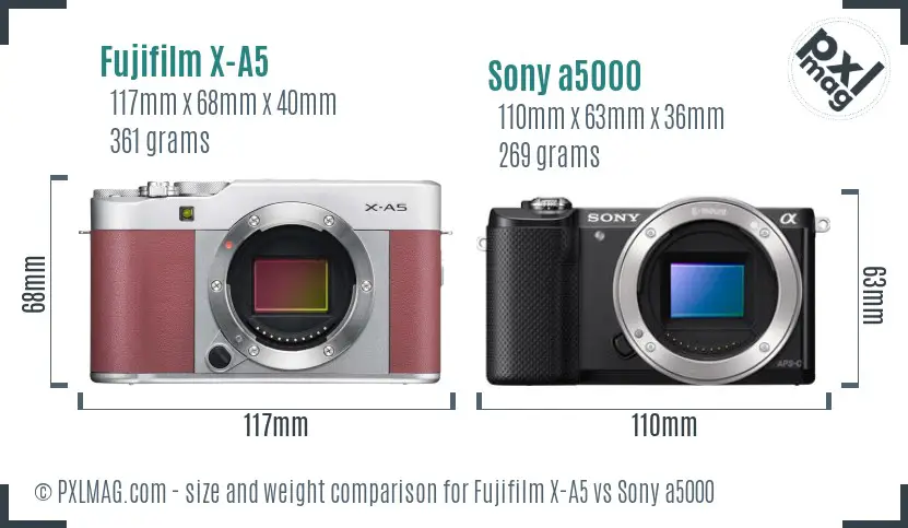Fujifilm X-A5 vs Sony a5000 size comparison