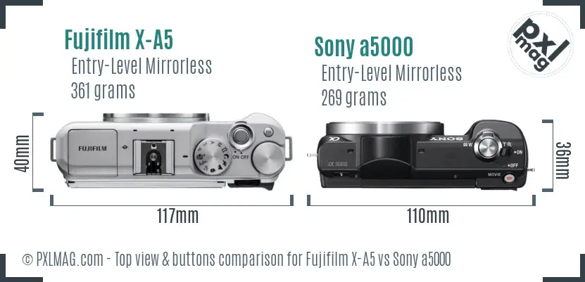 Fujifilm X-A5 vs Sony a5000 top view buttons comparison