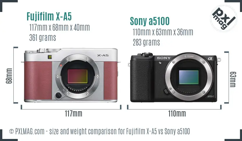 Fujifilm X-A5 vs Sony a5100 size comparison