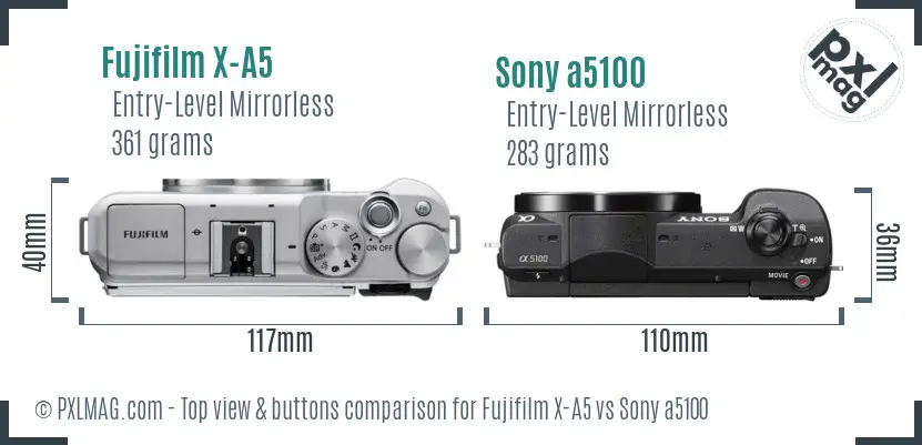 Fujifilm X-A5 vs Sony a5100 top view buttons comparison