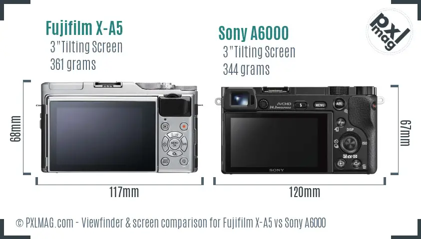 Fujifilm X-A5 vs Sony A6000 Screen and Viewfinder comparison