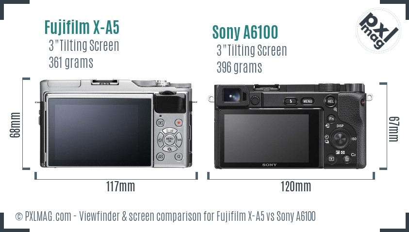 Fujifilm X-A5 vs Sony A6100 Screen and Viewfinder comparison