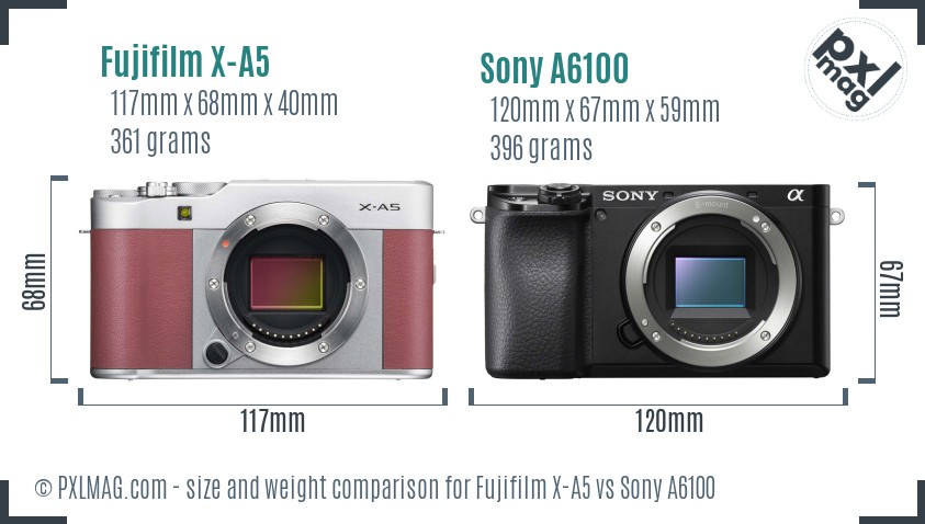 Fujifilm X-A5 vs Sony A6100 size comparison