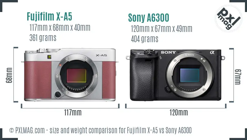 Fujifilm X-A5 vs Sony A6300 size comparison