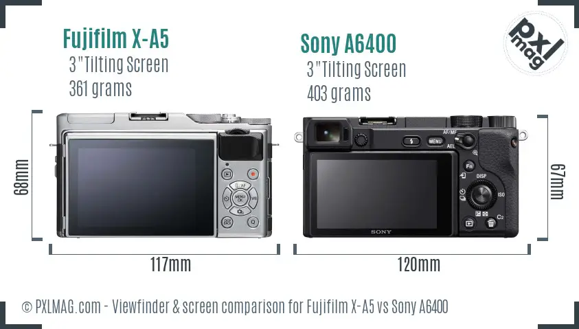 Fujifilm X-A5 vs Sony A6400 Screen and Viewfinder comparison