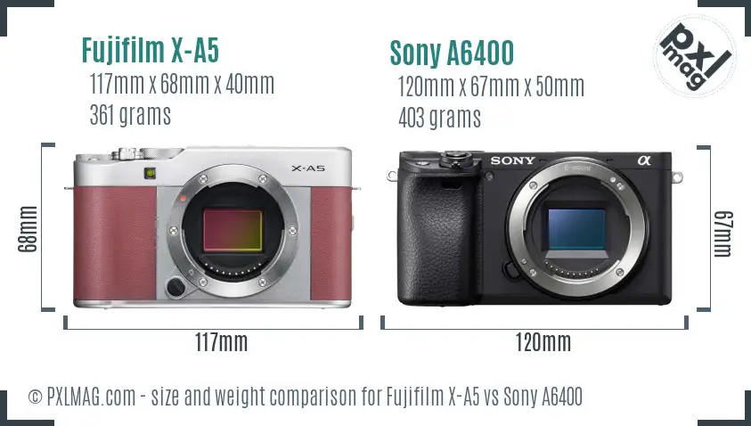 Fujifilm X-A5 vs Sony A6400 size comparison