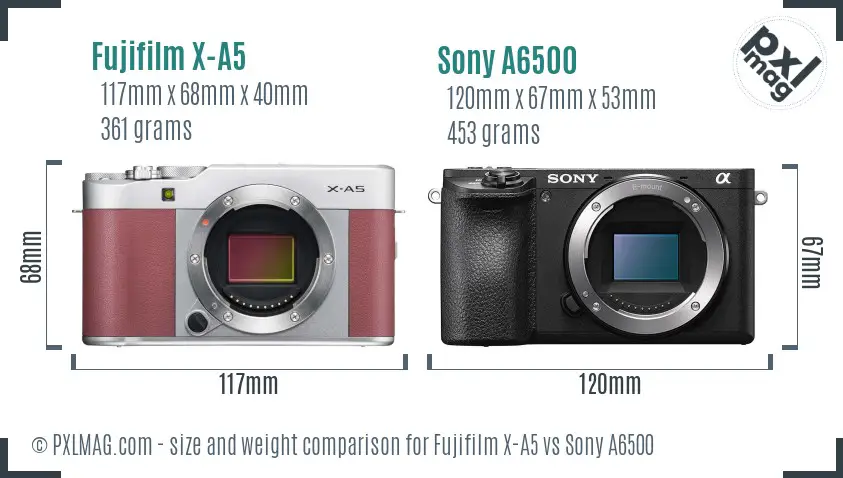 Fujifilm X-A5 vs Sony A6500 size comparison