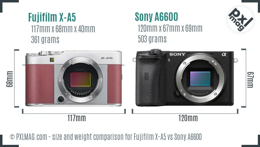 Fujifilm X-A5 vs Sony A6600 size comparison