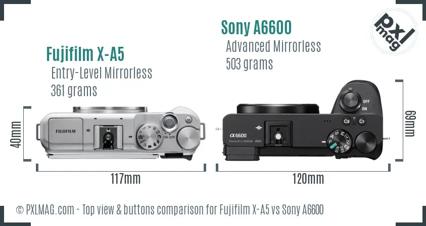 Fujifilm X-A5 vs Sony A6600 top view buttons comparison