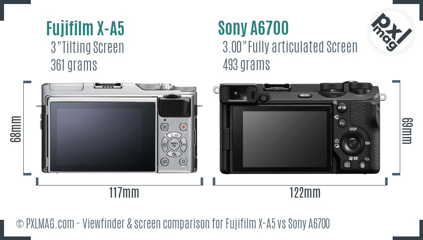 Fujifilm X-A5 vs Sony A6700 Screen and Viewfinder comparison