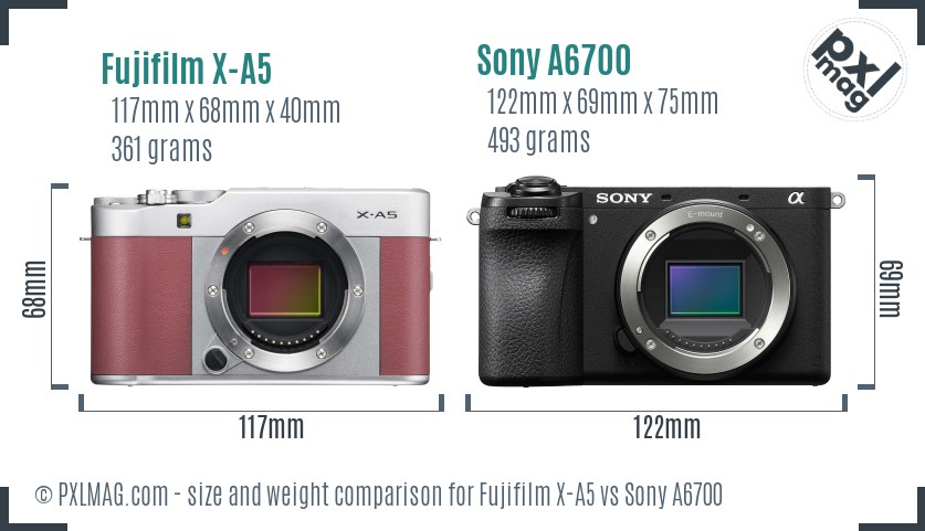 Fujifilm X-A5 vs Sony A6700 size comparison