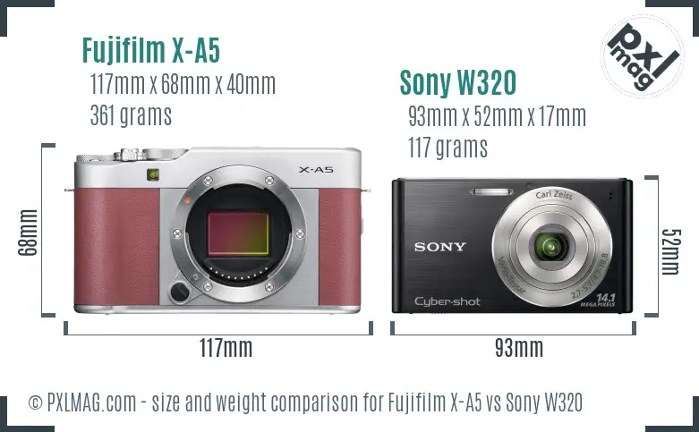 Fujifilm X-A5 vs Sony W320 size comparison