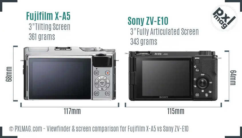 Fujifilm X-A5 vs Sony ZV-E10 Screen and Viewfinder comparison