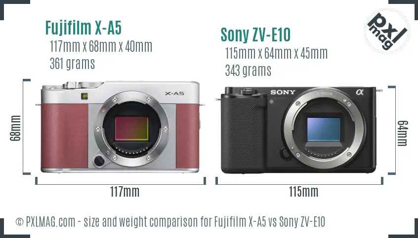 Fujifilm X-A5 vs Sony ZV-E10 size comparison