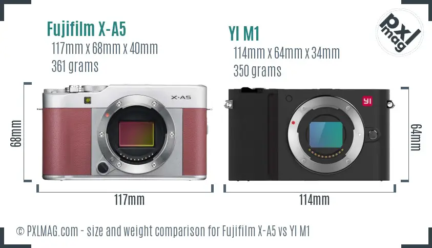Fujifilm X-A5 vs YI M1 size comparison
