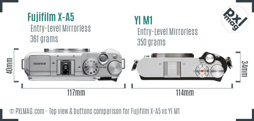 Fujifilm X-A5 vs YI M1 top view buttons comparison