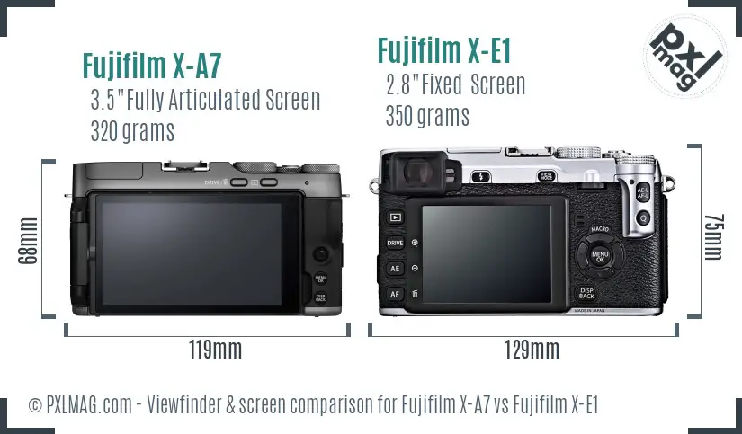 Fujifilm X-A7 vs Fujifilm X-E1 Screen and Viewfinder comparison