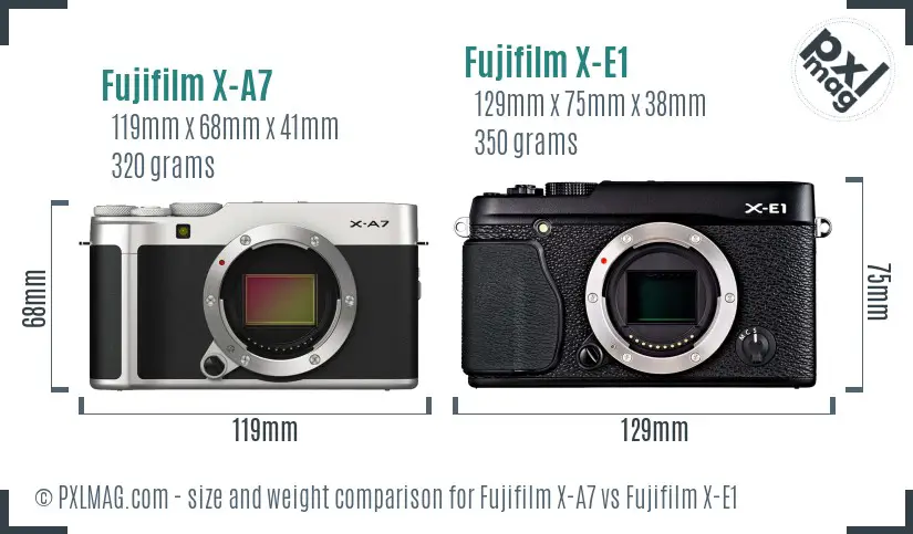 Fujifilm X-A7 vs Fujifilm X-E1 size comparison