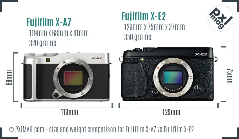 Fujifilm X-A7 vs Fujifilm X-E2 size comparison