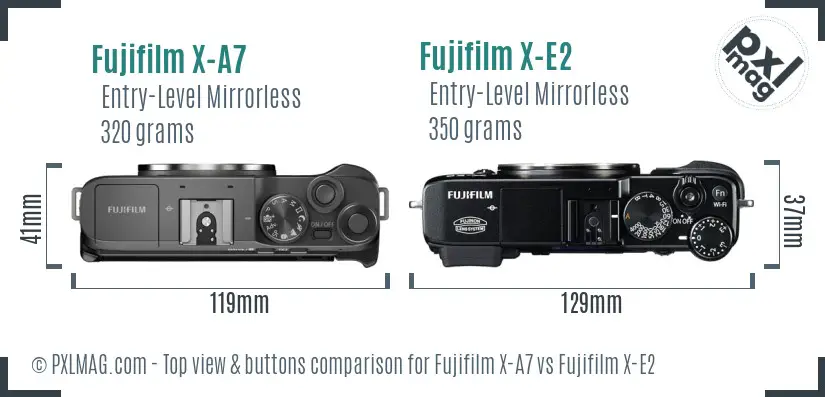 Fujifilm X-A7 vs Fujifilm X-E2 top view buttons comparison