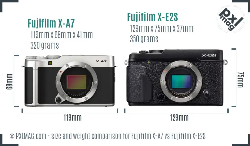 Fujifilm X-A7 vs Fujifilm X-E2S size comparison