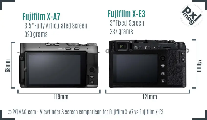 Fujifilm X-A7 vs Fujifilm X-E3 Screen and Viewfinder comparison