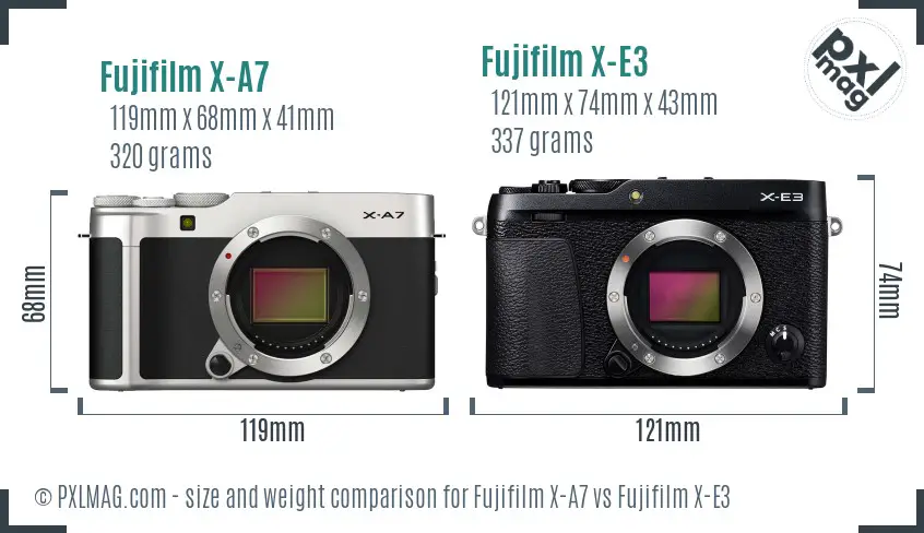 Fujifilm X-A7 vs Fujifilm X-E3 size comparison