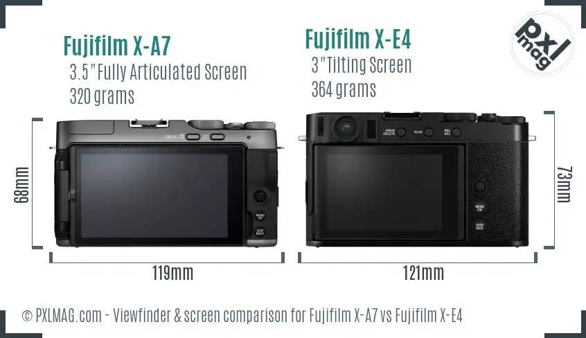 Fujifilm X-A7 vs Fujifilm X-E4 Screen and Viewfinder comparison