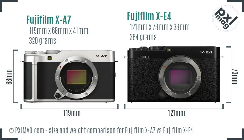 Fujifilm X-A7 vs Fujifilm X-E4 size comparison