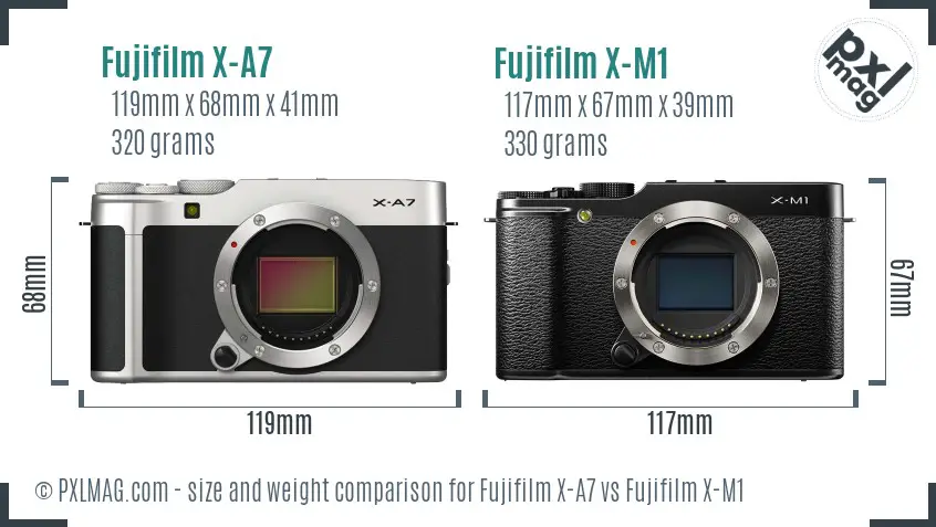 Fujifilm X-A7 vs Fujifilm X-M1 size comparison