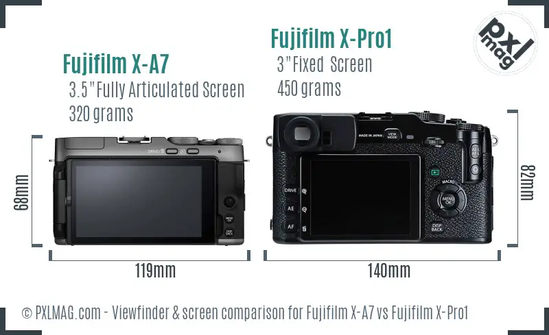 Fujifilm X-A7 vs Fujifilm X-Pro1 Screen and Viewfinder comparison