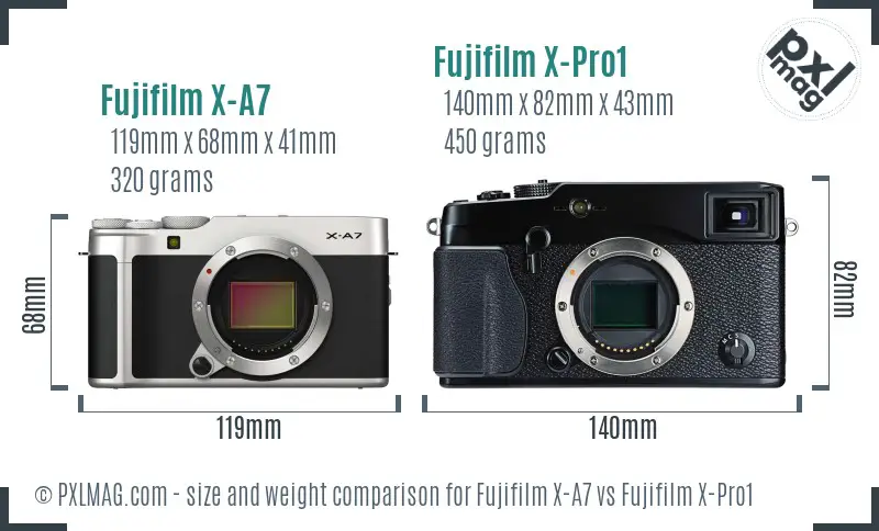 Fujifilm X-A7 vs Fujifilm X-Pro1 size comparison