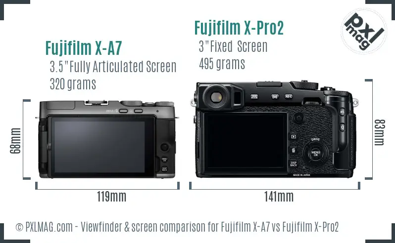 Fujifilm X-A7 vs Fujifilm X-Pro2 Screen and Viewfinder comparison