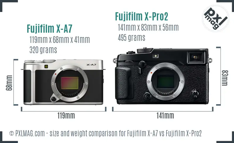 Fujifilm X-A7 vs Fujifilm X-Pro2 size comparison