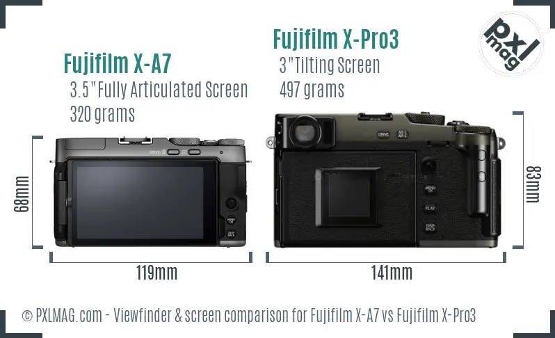 Fujifilm X-A7 vs Fujifilm X-Pro3 Screen and Viewfinder comparison