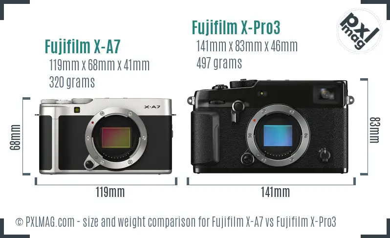 Fujifilm X-A7 vs Fujifilm X-Pro3 size comparison