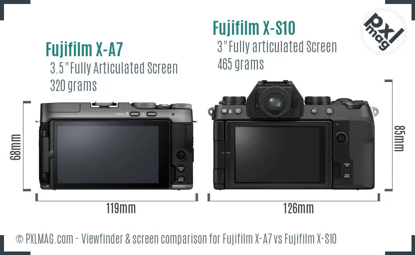 Fujifilm X-A7 vs Fujifilm X-S10 Screen and Viewfinder comparison