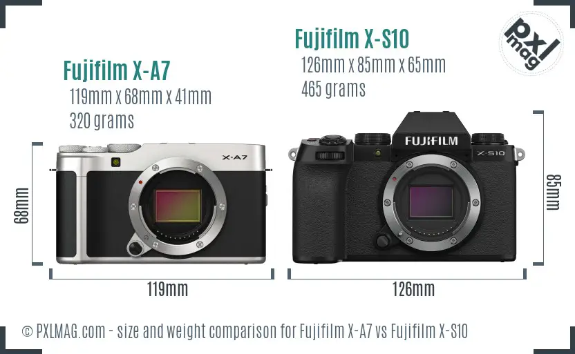 Fujifilm X-A7 vs Fujifilm X-S10 size comparison