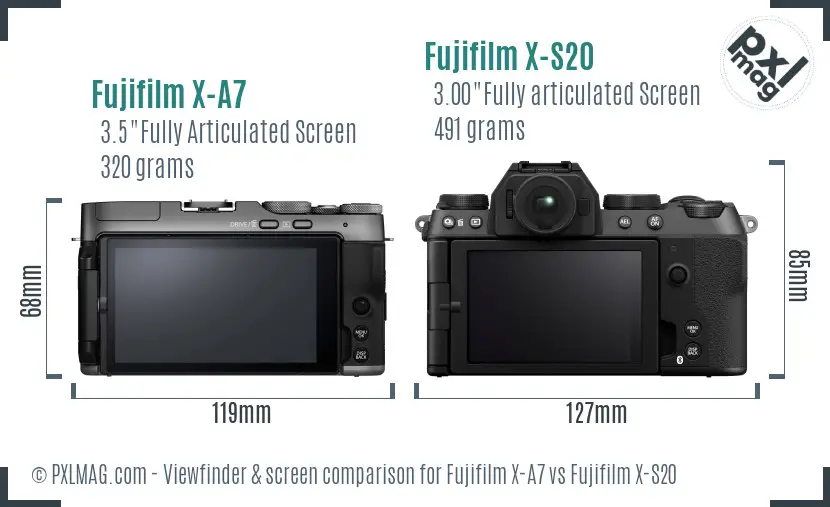 Fujifilm X-A7 vs Fujifilm X-S20 Screen and Viewfinder comparison