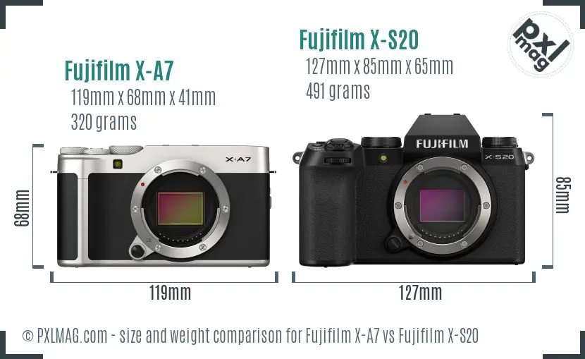 Fujifilm X-A7 vs Fujifilm X-S20 size comparison