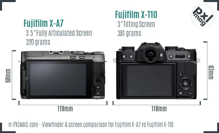Fujifilm X-A7 vs Fujifilm X-T10 Screen and Viewfinder comparison