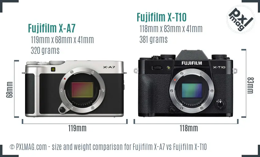 Fujifilm X-A7 vs Fujifilm X-T10 size comparison