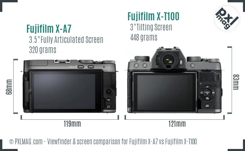 Fujifilm X-A7 vs Fujifilm X-T100 Screen and Viewfinder comparison
