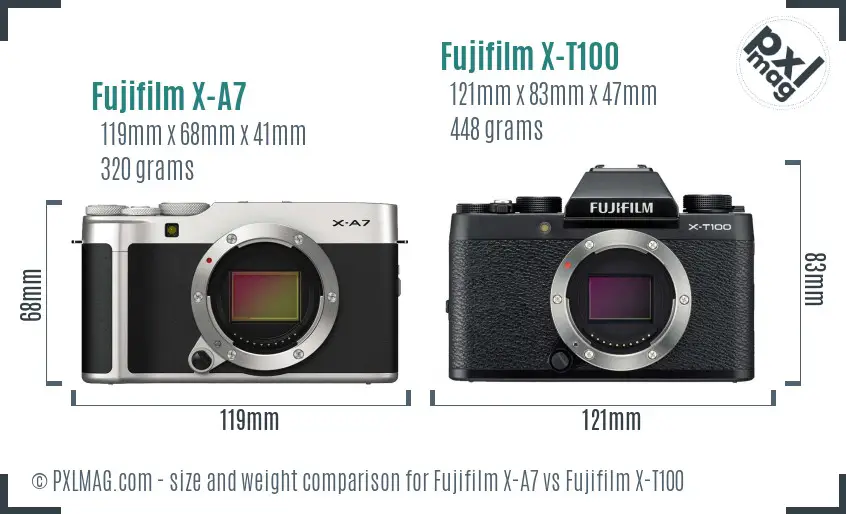 Fujifilm X-A7 vs Fujifilm X-T100 size comparison