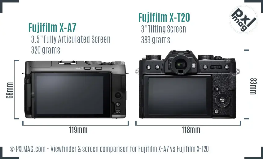 Fujifilm X-A7 vs Fujifilm X-T20 Screen and Viewfinder comparison