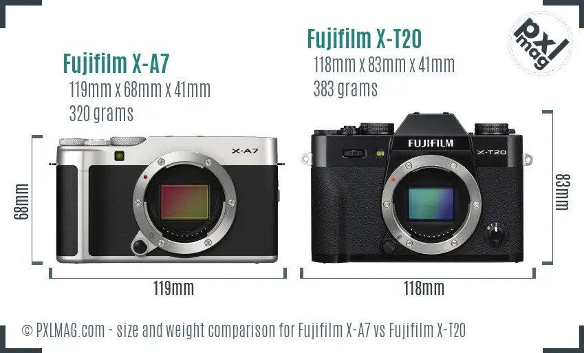 Fujifilm X-A7 vs Fujifilm X-T20 size comparison