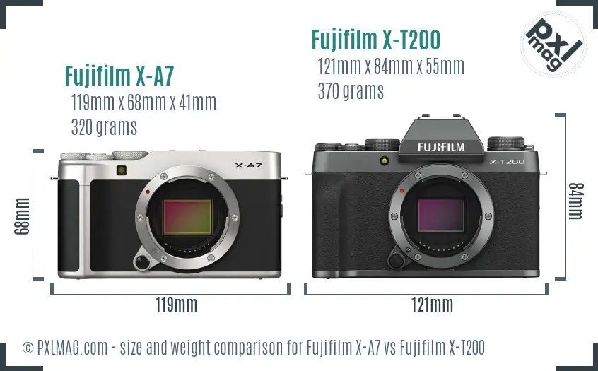 Fujifilm X-A7 vs Fujifilm X-T200 size comparison