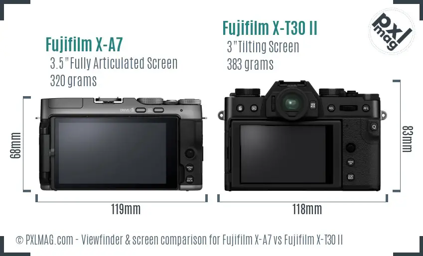 Fujifilm X-A7 vs Fujifilm X-T30 II Screen and Viewfinder comparison