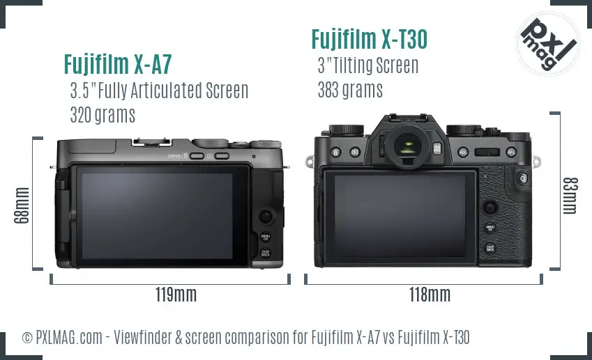 Fujifilm X-A7 vs Fujifilm X-T30 Screen and Viewfinder comparison